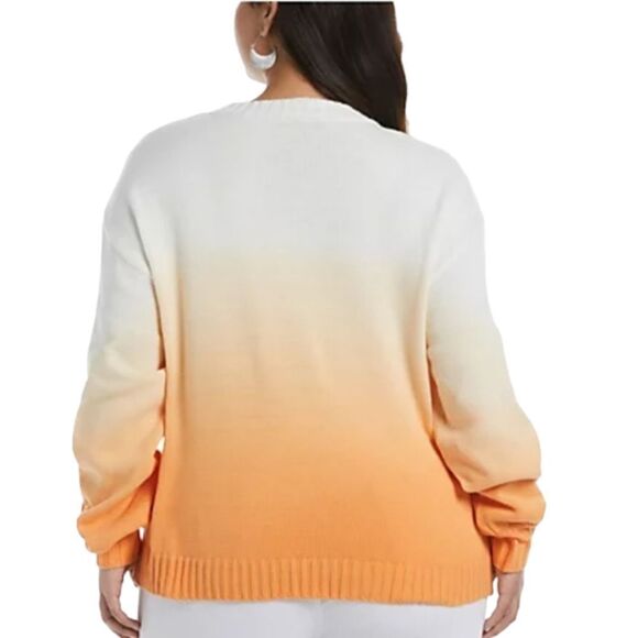 Ella Rafaella Ombre Pullover Sweater Mock Orange White Knit Size XL - Picture 2 of 10
